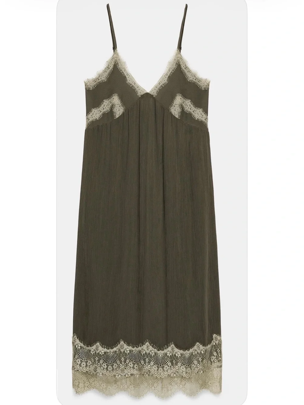 Zara Olive Green Lace Slip Dress NWT XL - Picture 3 of 8